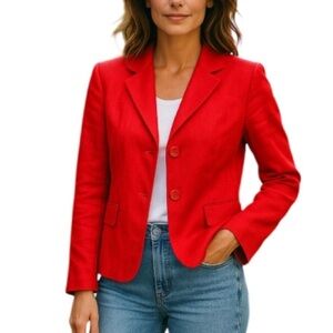 TALBOTS Irish Linen Blazer Orange Fitted Long Sleeve 2 Button Preppy Size 2P